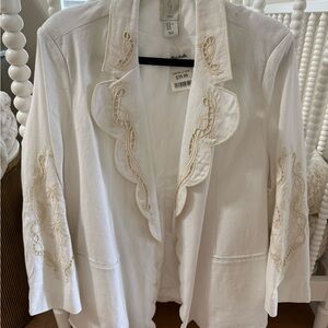 Joie Cream Embroidered Open-Front Blazer